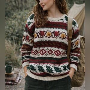 Vintage Christopher Sport Chunky Patterned Cotton Grandpa Sweater Large